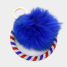 Pom Pom Rhinestone Pave Bangle Keychain / Bracelet