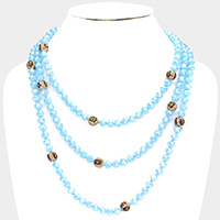 Leopard Pattern Shamballa Ball Accented Faceted Bead Long Necklace