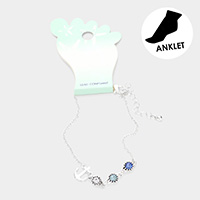 Metal Anchor Triple Round Stone Charm Anklet