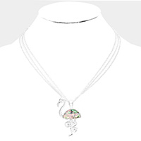Abalone Metal Flamingo Pendant Triple Chain Layered Necklace