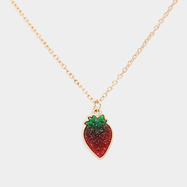 Druzy Strawberry Pendant Necklace