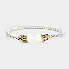 Twisted Metal Pearl Tip Cuff Bracelet