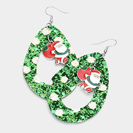 Glitter Open Teardrop Santa Claus Dangle Earrings