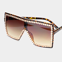 Crystal Embellished Detail Square Sunglasses