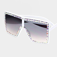 Crystal Embellished Detail Square Sunglasses