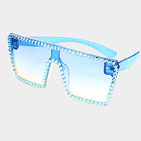 Crystal Embellished Detail Square Sunglasses
