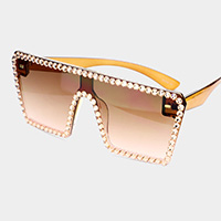 Crystal Embellished Detail Square Sunglasses