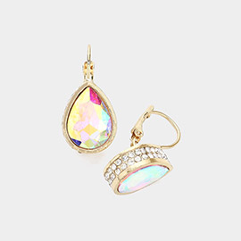 Rhinestone Embellished Teardrop Stone Lever Back Evening Earrings