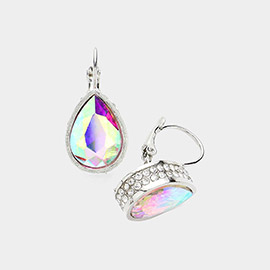 Rhinestone Embellished Teardrop Stone Lever Back Evening Earrings