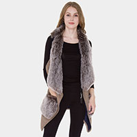 Solid Color Faux Fur Trim Detail Vest