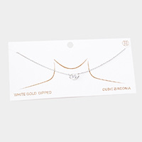 White Gold Dipped CZ Embellished Evil Eye Pendant Necklace