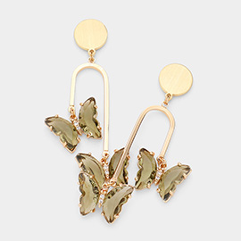 Geometric Metal Double Lucite Butterfly Dangle Earrings