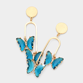 Geometric Metal Double Lucite Butterfly Dangle Earrings