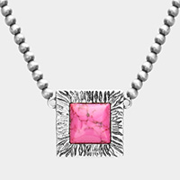 Square Natural Stone Accented Pendant Necklace