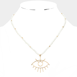 Metal Evil Eye Pendant Faceted Beaded Necklace