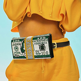 10K USD Money Rhinestone Fanny Pack / Belt / Clutch Bag