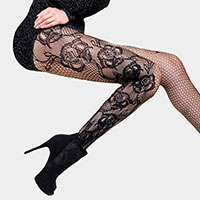 Etched Side Roses Fishnet Tights