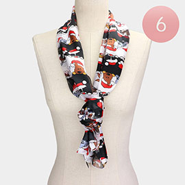 6PCS - Silk Feel Satin Striped Christmas Cute Animal Pattern Print scarf