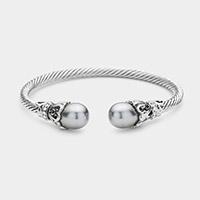 Twisted Metal Pearl Tip Cuff Bracelet