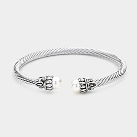 Twisted Metal Pearl Tip Cuff Bracelet