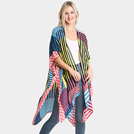 Geometric Print Kimono Poncho