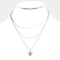 Stone Embellished Enamel Honey Bee Pendant Triple Layered Necklace