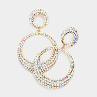 Rhinestone Embellished Double Open Circle Dangle Evening Earrings