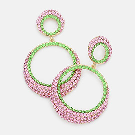 Rhinestone Embellished Double Open Circle Dangle Evening Earrings