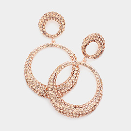 Rhinestone Embellished Double Open Circle Dangle Evening Earrings