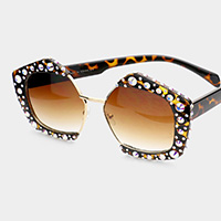 Bling Stone Embellished Angled Sunglasses