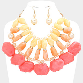 Pearl Detailed Abstract Stone Cluster Statement Necklace