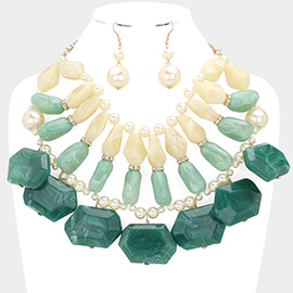 Pearl Detailed Abstract Stone Cluster Statement Necklace