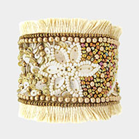 Boho Flower Accented Beaded Cuff Bracelet