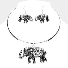Rhinestone Embellished Enamel Elephant Pendant Necklace