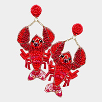 Felt Back Sequin Seed Beaded Lobster Dangle Earrings