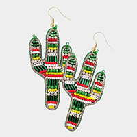 Felt Back Multi Beaded Cactus Dangle Earrings