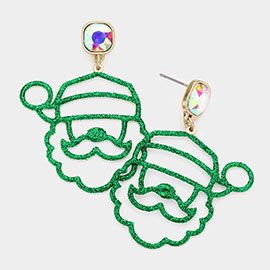 Cushion Square Stone Glitter Santa Claus Dangle Earrings