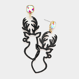 Cushion Square Stone Glitter Rudolph Dangle Earrings