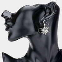 Rhinestone Embellished Metal Snowflake Dangle Earrings