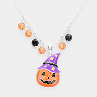 Enamel Witch Hat Pumpkin Wizard Pendant Necklace