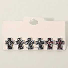 3Pairs - Rhinestone Embellished Cross Stud Earring Set