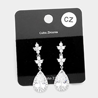 CZ Teardrop Accented Dangle Evening Earrings