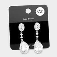 CZ Teardrop Accented Dangle Evening Earrings