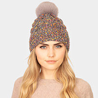 Confetti Cable Knit Pom Pom Beanie Hat