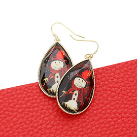 Snowman Printed Teardrop Dangle Earrings