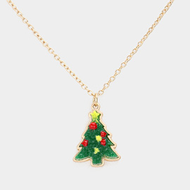 Druzy Christmas Tree Pendant Necklace