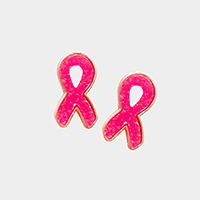 Druzy Pink Ribbon Stud Earrings