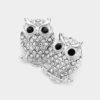Stone Embellished Owl Stud Earrings