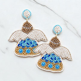 Felt Back Seed Beaded Angel Dangle Earrings