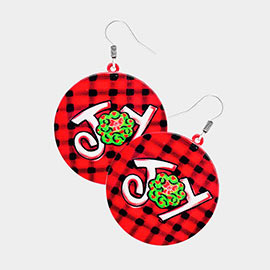 Joy Message Printed Metal Round Dangle Earrings